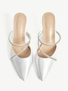 CUCCOO CHICEST Giày cao gót mũi nhọn đính đá lấp lánh cho nữ, sang trọng và quyến rũ, làm từ vải satin trắng, thích hợp cho cô dâu, phù dâu, váy trang trọng, đám cưới, tiệc tùng và các dịp trang trọng khác - Bạc - Xem 9