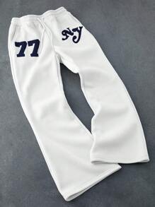 PAVTROS Men's New York Embroidery Casual Pants, White Pants Men