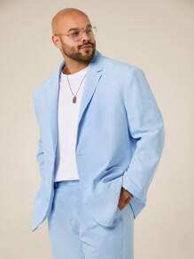 EASEVO Plus Size Men's Loose Woven Long Sleeve Blazer And Trouser Set - Blue - View 4