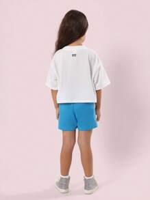 SUMWON Bộ đồ hai mảnh phối hợp áo crop top thể thao mùa hè dành cho nữ, trang phục tập luyện, trang phục thể thao mùa xuân, trang phục thường ngày - Màu xanh lam - Xem 2