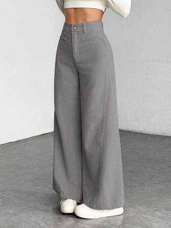 SHEIN PETITE Casual Versatile Solid Color High Waist Wide Leg Pants Business Casual Woman,Cargo Pants