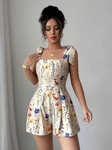 Elenzga Mono corto para mujer con estampado y lazo en la cintura para vacaciones