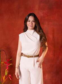 SHEIN MOD MONO DE CUELLO ALTO SÓLIDO CON BOLSILLO Y CINTURÓN - Albaricoque - Ver 3