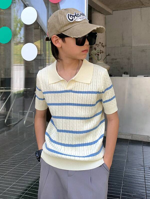 SHEIN Maglia a polo a maniche corte casual per ragazzi adolescenti, stile sportivo e punk rock college, adatta per feste primaverili/estive, festival musicali, abbigliamento casual quotidiano