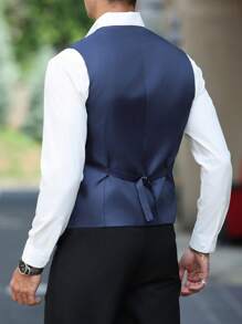 Manfinity Mode Bộ vest vest công sở không tay cổ tròn hai hàng khuy trơn màu cho nam - Xám - Xem 2