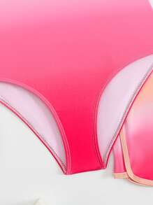 SHEIN 2 件套女童可爱渐变分体泳衣和短裤套装（固定印花） - 彩色 - 查看 4