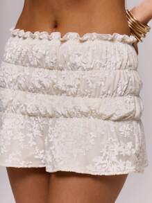 MUSERA Ruched Frill Mini Skirt Summer Ibiza Holiday Cute Romantic Festival Graduation Beach - White - View 5