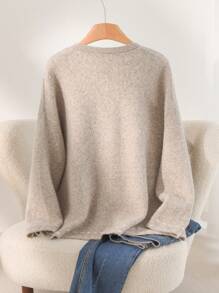 CosyJoli Plus Size Women Drop Shoulder Long Sleeve Single Breasted Pocket Cardigan Knitted Sweater In Fall/Winter - Grey - View 2