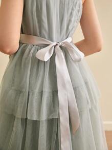 SHEIN Teen Girl Elegant Layered Tulle One Shoulder Cake Dress, For Bridesmaids, Valentine's Day, Teenagers, Flower Girls, Dance Recitals, Birthday Parties