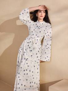 Graceveil 2 件套法式优雅碎花上衣和长裙，传统中东风格服装，朴素 - 白色 - 查看 1