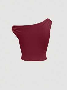 Sweetra Blusa versátil y ceñida con cuello asimétrico, para primavera/verano - Burdeos - Ver 2