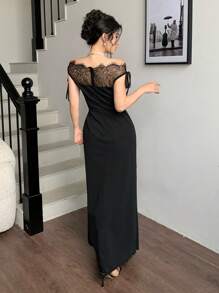 Modelyn 女士系带优雅修身连衣裙 - 黑色 - 查看 2