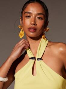 Athîral 女士纯色度假露背吊带背心 - 黃色 - 查看 1