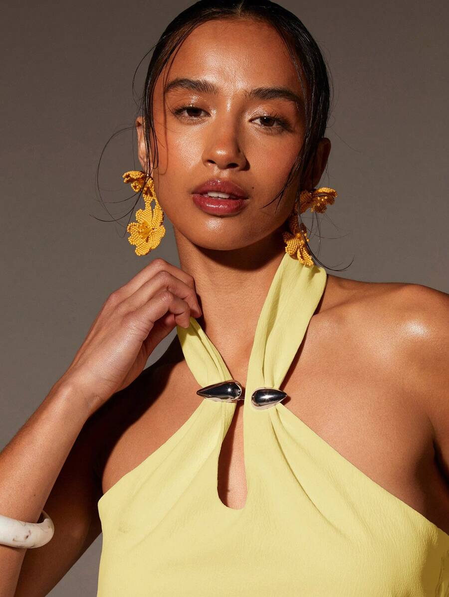 Athîral 女士纯色度假露背吊带背心 - 黃色 - 查看 1