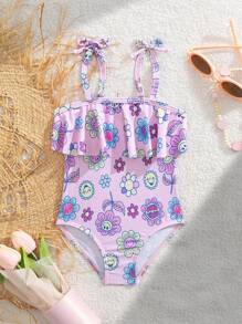 Baby/Baby Girl Pink Adorable Ruffle One-Piece Swimsuit, Suitable For Beach In Summer - Pink - View 3