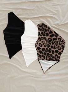 Soleia 3 件套女士夏季豹纹纯色不对称下摆无袖上衣适合海滩风格 - 彩色 - 查看 2