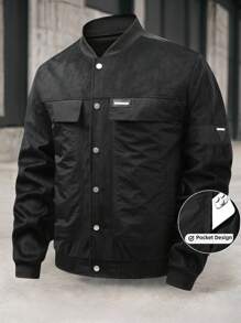 Manfinity Homme Men's Casual Street Style Oblique Pocket Baseball Jacket - Black - View 4