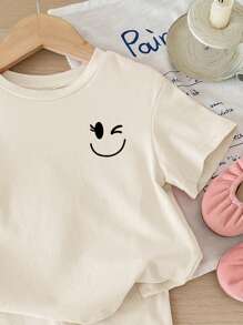 SHEIN 2pcs Young Girl Casual Minimalist Short Sleeve Shorts Set, Suitable For Summer
