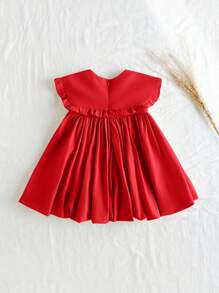Loomiva Baby Girl Solid Color Ruffled Collar Sleeveless Waist Dress, Baby Girl - Red - View 2