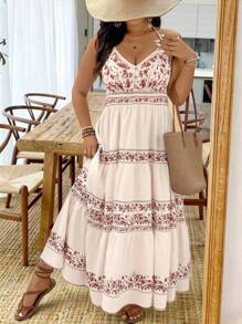 SHEIN Clasi Plus Size Elegant Floral Print Summer Vacation Halter Dress - Multicolor - View 3