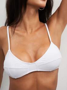 SHEIN Swim 女士夏季百搭可调节肩带泳衣比基尼上衣 - 白色 - 查看 5