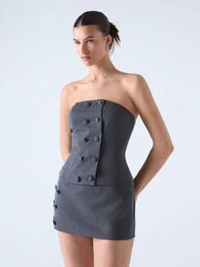 LYSMO Women's Button Zip Gray Stylish Wrap Top - Spring/Summer 2025 New Arrival - Grey - View 3