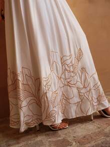 MOTF PREMIUM VESTIDO DE LINO CON BORDADO Y RECOGIDO - Blanco - Ver 2