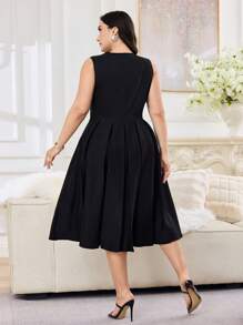Modelyn Vestido sencillo de talla grande color negro con cuello en V sin mangas, uso casual diario