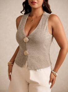 Elaquor Women Plus Size Ribbed Metallic Shell Camisole Top