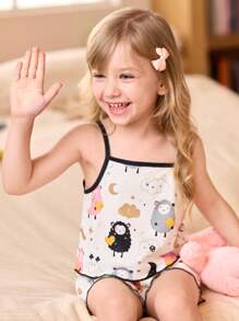 SHEIN 3件套少女可爱卡通印花吊带背心和短裤套装 - 彩色 - 查看 5