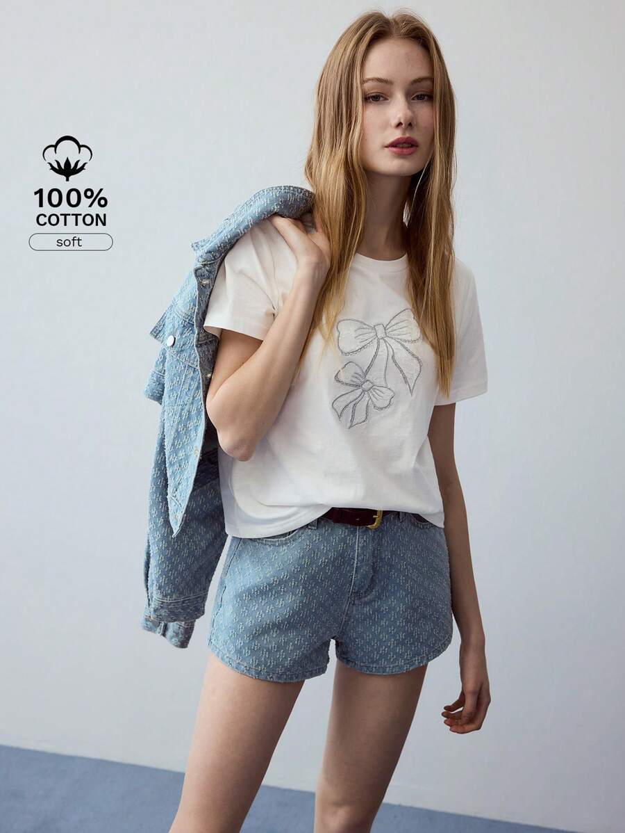 MOTF STUDIO BOW EMBROIDERY SHORT SLEEVE T-SHIRT