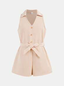 Firerie Kids Firerie Kids Mono sin mangas de unicolor tejido de moda informal diaria para niñas preadolescentes - Albaricoque - Ver 3