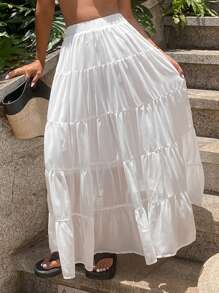 Livesso Plus Size Women Solid Color High Waist Slimming Skirt - White - View 2