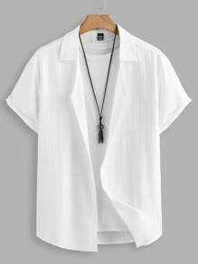 Manfinity RelaxMax Conjunto de camisa de manga corta de unicolor y pantalones cortos con cordón para hombres