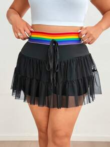 SHEIN MOOSTA Basic Casual Sports Rainbow Patchwork Waistband Functional Pocket Leggings Skirt - Black - View 2