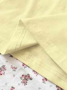 SHEIN EZwear 女士休闲鹿、花和蝴蝶印花圆领短袖 T 恤，夏季 - 黃色 - 查看 5