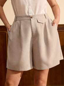 Vintamour Women's Retro Summer Bermuda Shorts,Plain Grey Summer Capri Pants,High Waisted Linen Wide-Leg Shorts,Loose Casual Pants For Hiking,Smart Casual Style - Khaki - View 1
