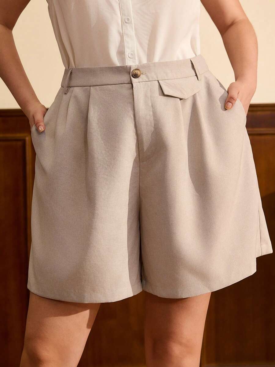 Vintamour Women's Retro Summer Bermuda Shorts,Plain Grey Summer Capri Pants,High Waisted Linen Wide-Leg Shorts,Loose Casual Pants For Hiking,Smart Casual Style - Khaki - View 1