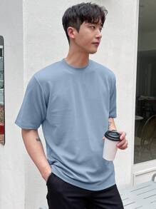 DAZY 男士纯色圆领 T 恤夏季 - 淺藍色 - 查看 5