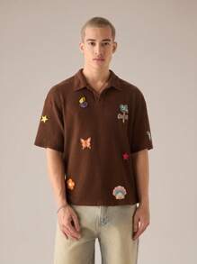 SWAVVY Áo thun polo tay ngắn dáng rộng thoải mái thời trang dệt kim cho nam, đi học - màu nâu - Xem 6