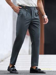 Manfinity Bizformal Pantalón de traje entallado de color liso para hombres, apropiado para negocios/trabajo
