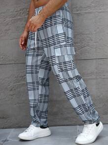 Manfinity Homme Plus Size Men's Plaid Drawstring Waist Cargo Pocket Pants