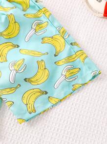 Young Boy Banana Print Drawstring Beach Shorts - Multicolor - View 6