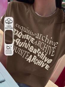 DAZY 女士夏季圆领宽松字母印花短袖 T 恤、图案 T 恤、返校服