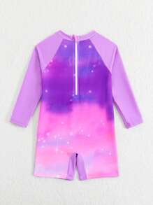 SHEIN Baby Girls Printed Long Sleeve Rashguard Swimsuit - Purple - View 2