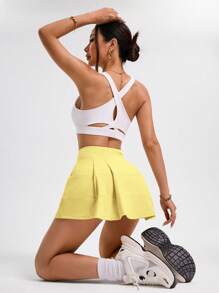 SHEIN Sports 女士纯色网球黄短裙和裙裤 - 黃色 - 查看 2