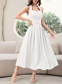 Modelyn 女士时尚纯色无袖长款晚礼服 - 白色 - 查看 4