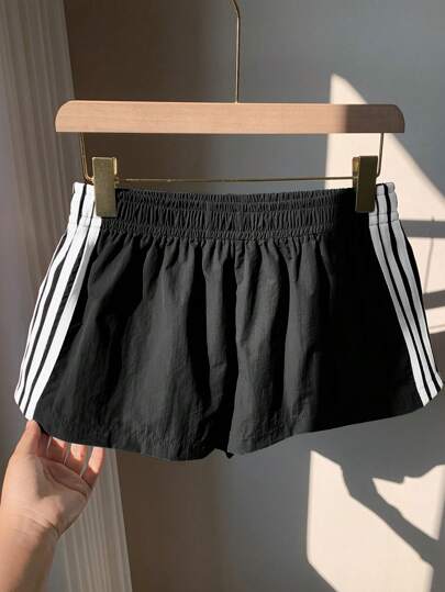 Comfortcana Plus Size Women Summer Elastic Waist Side Stripe Shorts Black Shorts Women Athletic Shorts