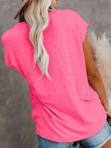 EMERY ROSE Women's Summer Plain V-Neck Batwing Short Sleeve Casual T-Shirt