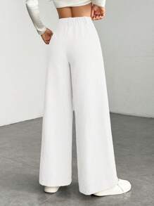 SHEIN PETITE Quần ống rộng lưng thấp màu trơn đơn giản thoải mái cho nữ - trắng - Xem 2